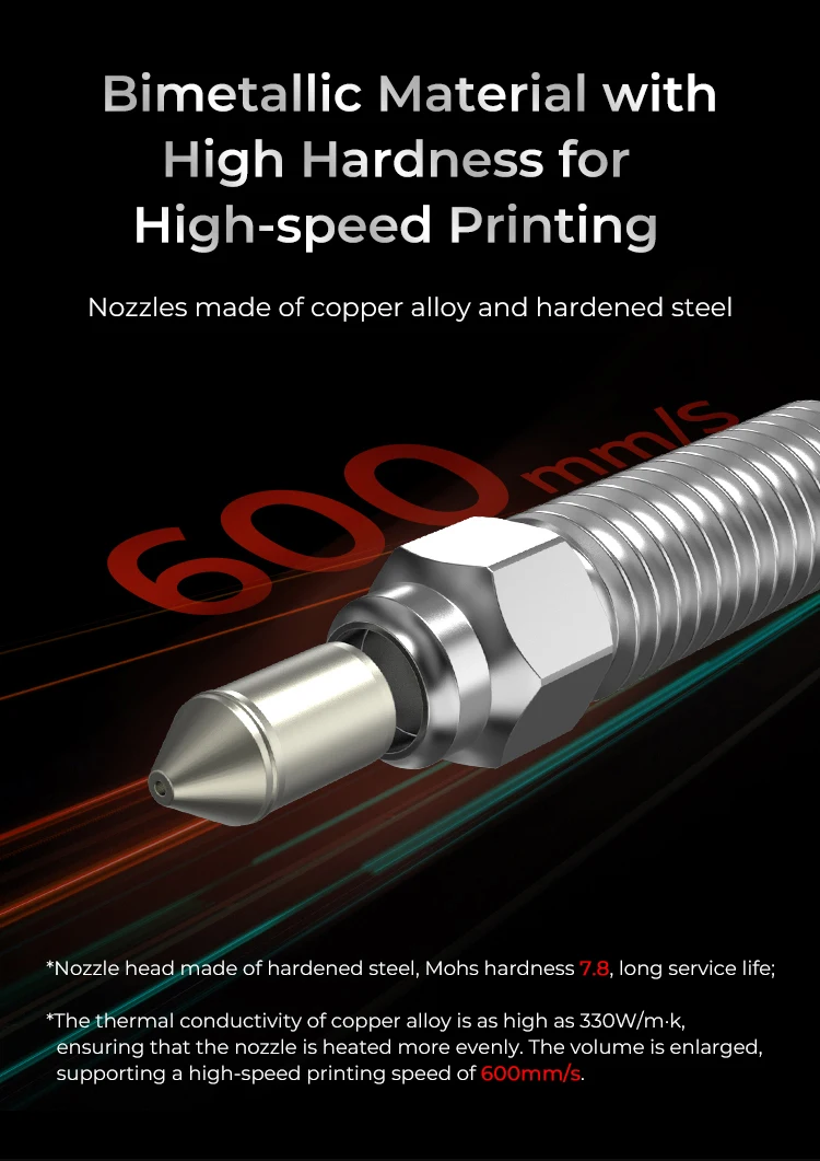 Description Picture 3 of itemCREALITY K1 Max High Flow Nozzle Kit Bimetallic Material Smooth Inner Wall Smooth Extrusion Uniform Feeding