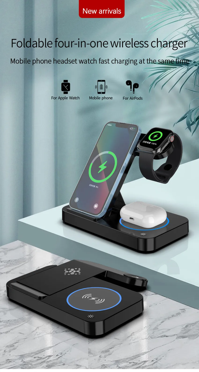 Description Picture 2 of item4 in 1 Wireless Charger Stand For IPhone 14 13 12 11 X 8 Apple Samsung Watch Airpods Pro IWatch 8 7 Fast Charging Dock Station