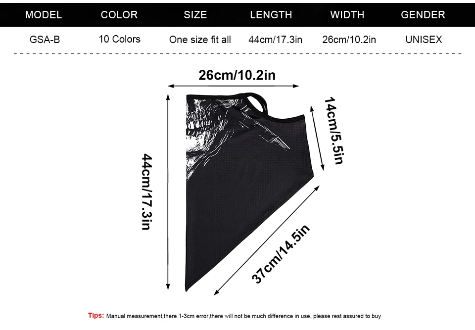 Description Picture 5 of itemMen Summer Skull Bandana Hanging Ear Triangle Face Mask Cycling Hunting Hike Fishing Ski Sports Outdoor Neck Warmer Scarf Women