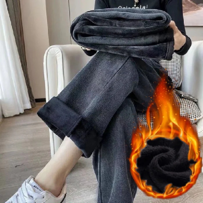 Description Picture 2 of itemWinter Pants Women Blue Jeans Woman Korean Fashion Straight Leg Jeans Streetwear Y2k Denim Female Clothing Women's High Waist