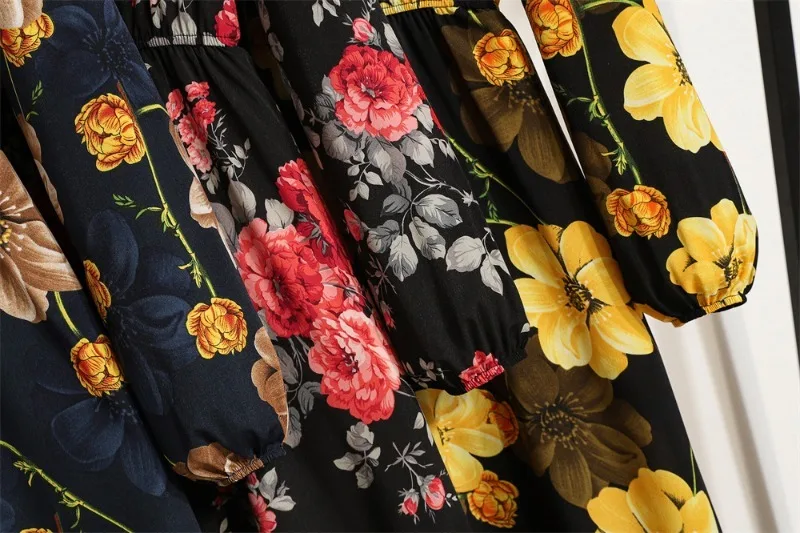 Description Picture 5 of itemWomen Long Dresses Sping Autumn Bohemian Casual Full Sleeve High Waist Beach Woman Chiffon Dresses Floral Vestidoes Maxi Dress