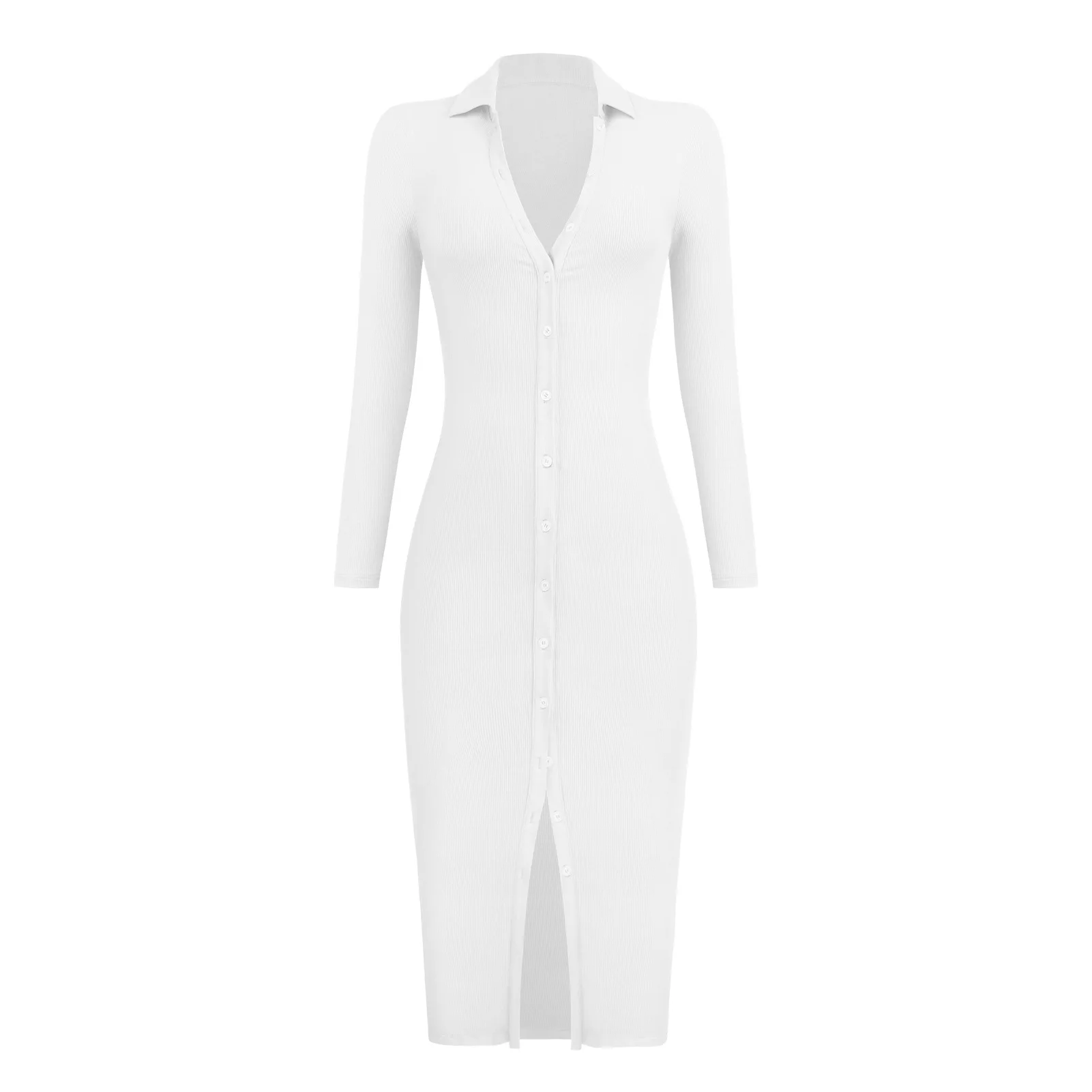 Description Picture 3 of itemPolo Neck Knitted MidI Dress Autumn Knitted Cardigan Dress Autumn and Winter Elegant Women's ClothingWinter One-piece Dress