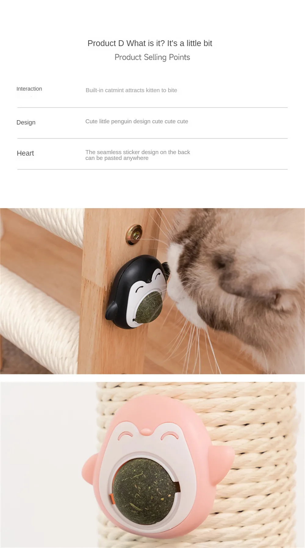 Description Picture 4 of itemPenguin Cat Mint Balls Bite Resistant Self Hi Grinding Teeth Creative Cat Toy Safety Healthy Snack Rotatable Wall Stick-on Toy