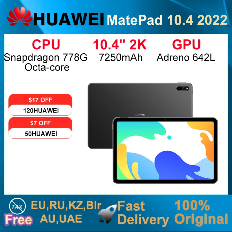 2022 HUAWEI  MatePad 10.4 Inch WiFi 6GB 64GB/128GB Tablet CPU Snapdragon 778G 4G Octa Core 7250mAh  Eye Protection Education
