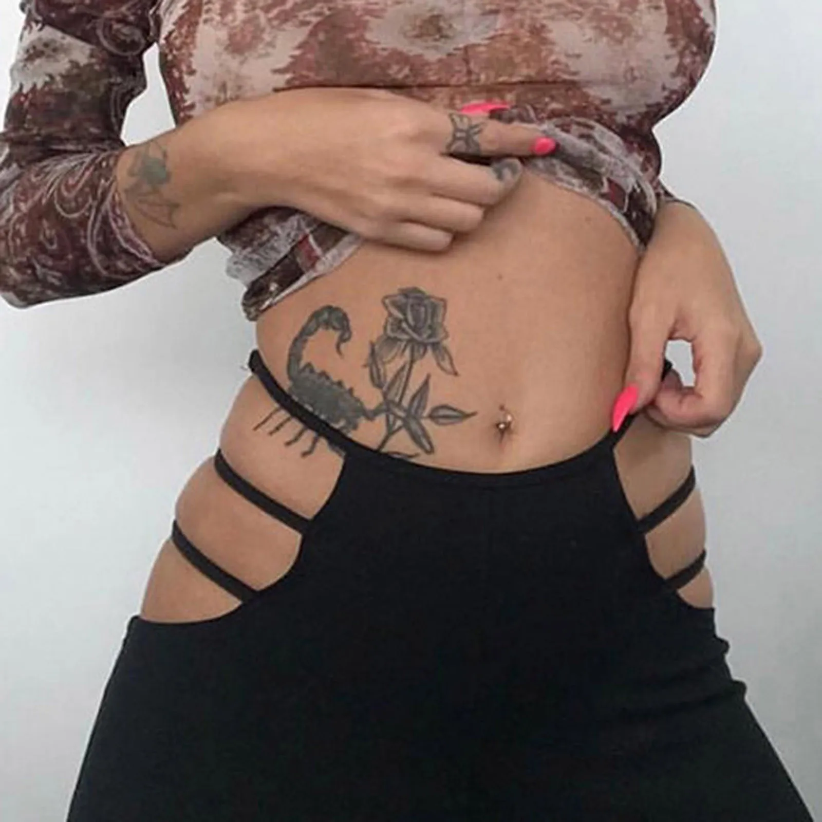 Women Solid Color Sexy Cut Out Pants Slim Fitness Cotton Pants Hollow Out Flare Pants Streetwear Bell Bottom Pants Trousers #YJ