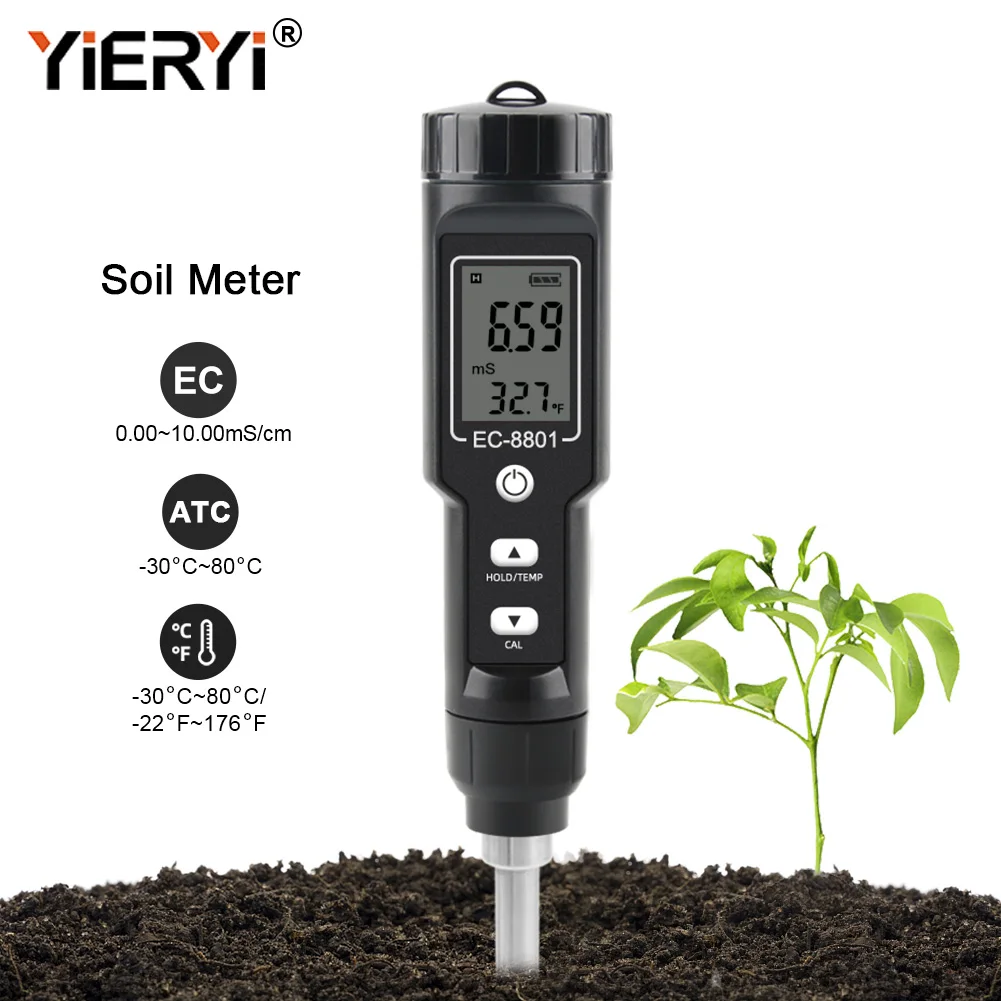 Yieryi EC/TEMP Soil Tester 0.00-10.00 MS/cm Hand Digital Garden Meter Soil Tester Tools Potted Plants Gardening Agriculture Farm