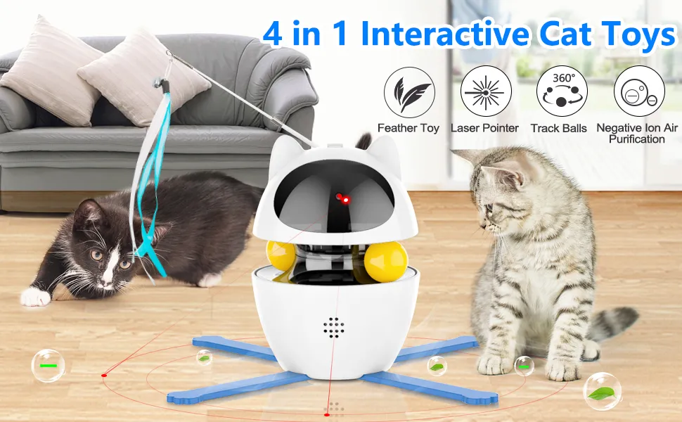 Description Picture 2 of item4-in-1 Cat Toys Indoor Electric Interactive Toys with Ball and Feather Automatic Chasing Exercising Laser Toy USB Rechargeable