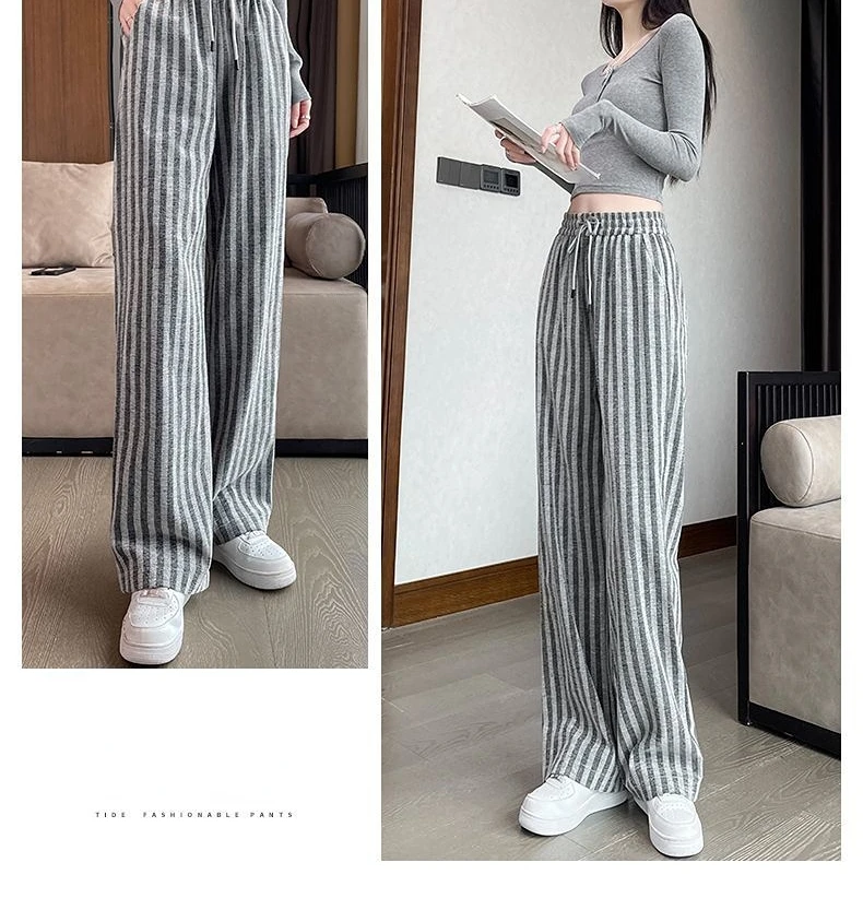 Description Picture 5 of itemSpring Summer numb Striped Printing High Waist All-match Wide Leg 2023 New Oversized Streetwear Korean Women's Clothes Trousers