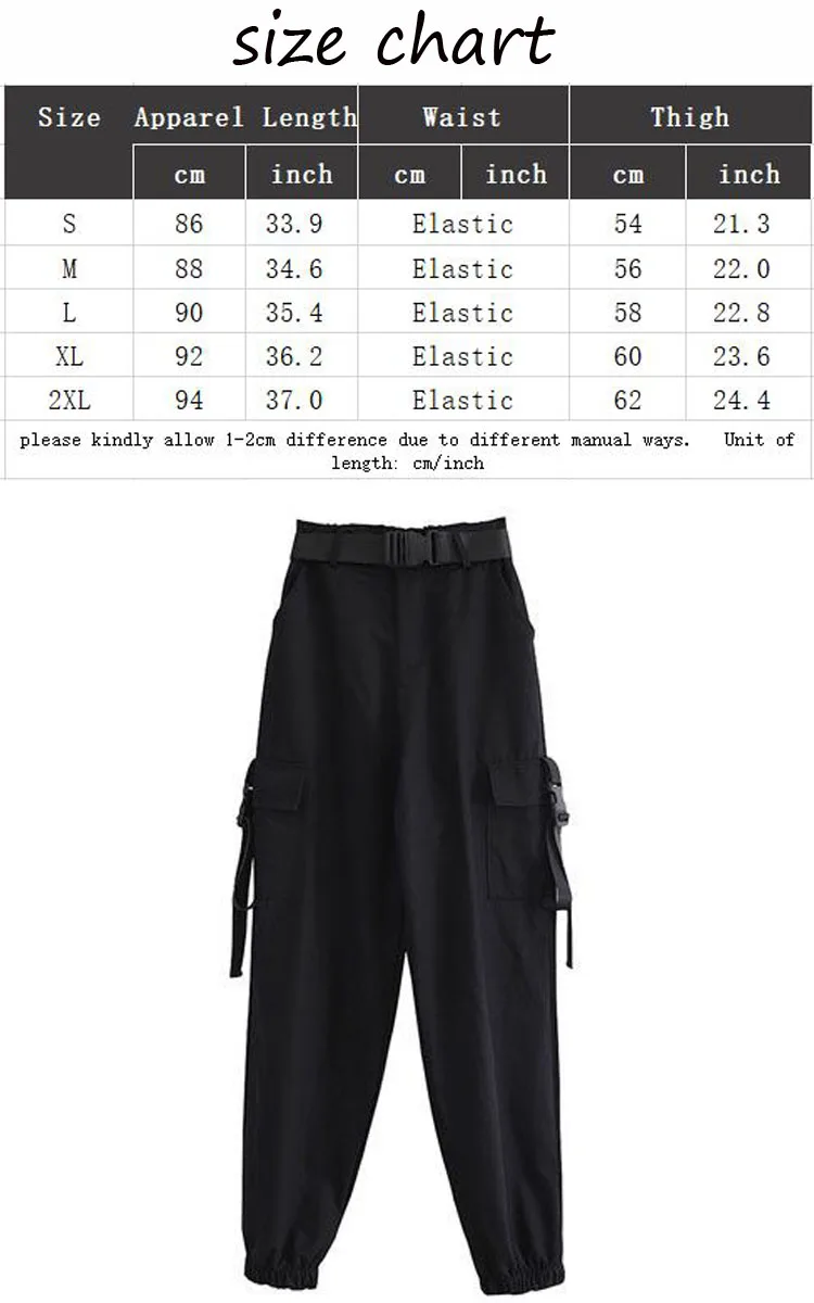 Description Picture 2 of itemEACHIN Fashion Women Self Belted Elastic Waist Cargo Pants Female Loose Black Streetwear Pants Casual Korean Style Sweatpants
