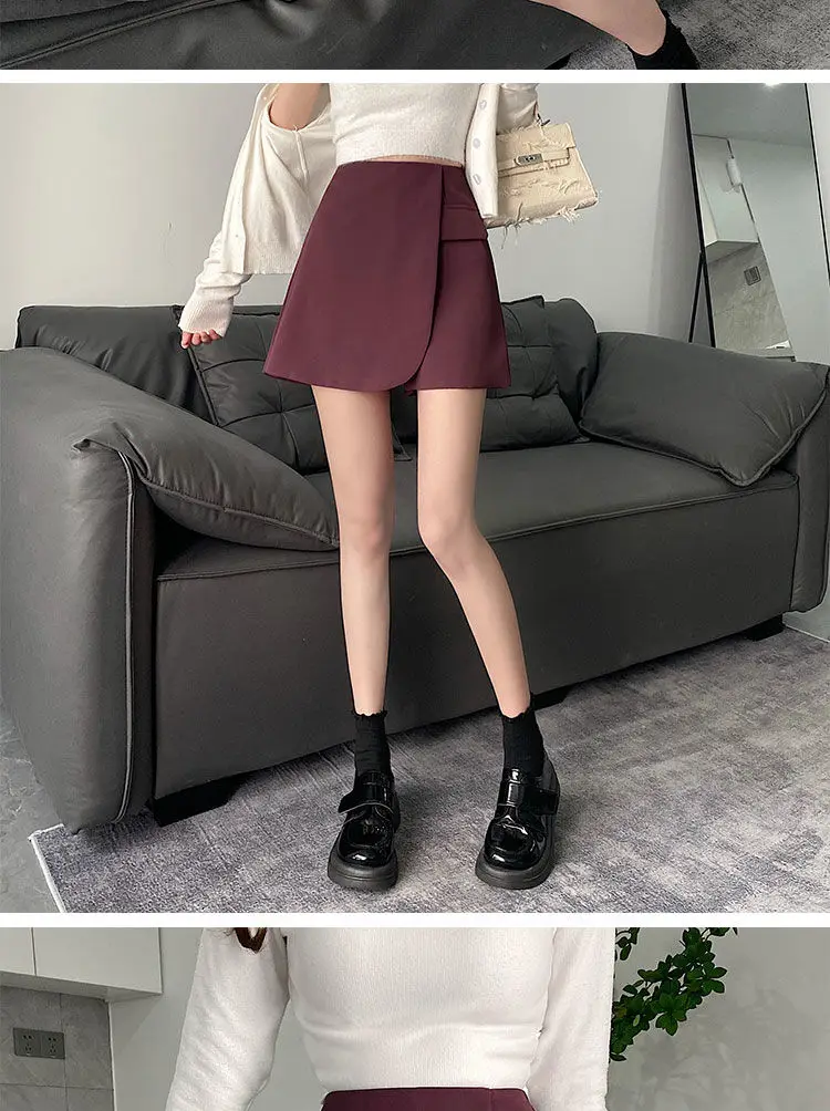 Description Picture 6 of itemShorts Skirts Women Irregular High Waist Summer All-match Chic Solid Loose Simple A-line Ins Elegant Ulzzang Popular New Arrival