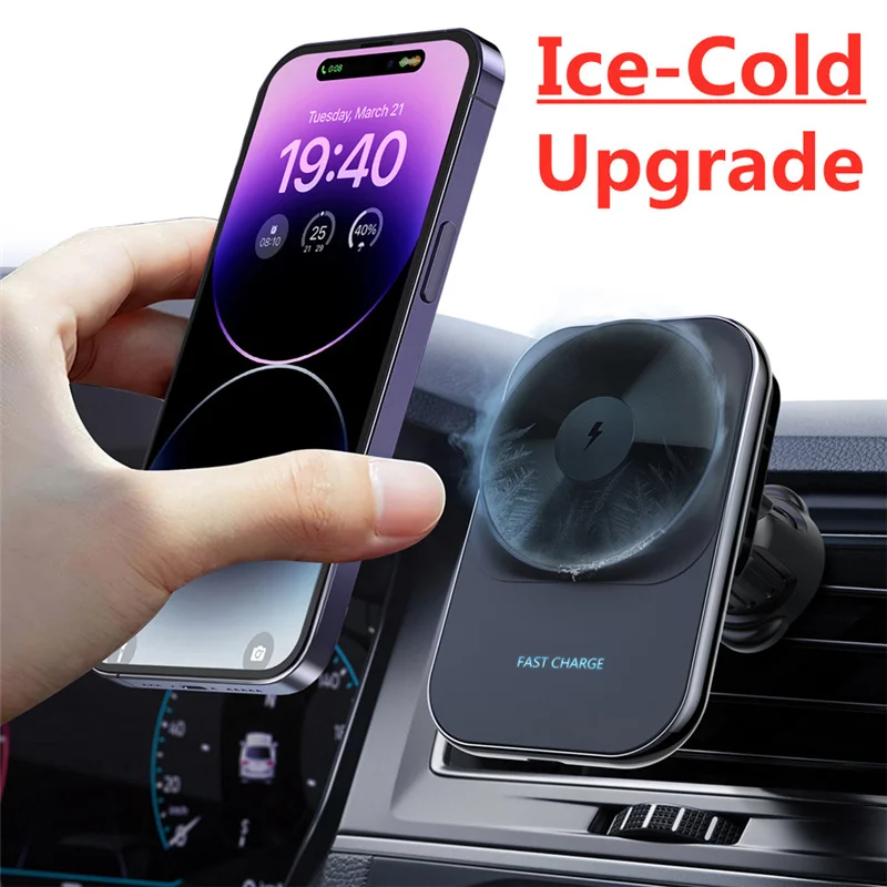 Magnetic Car Wireless Charger Car Phone Holer Mount Ice Cold 15W Fast Charging Station for Macsafe iPhone 14 13 12 Pro Max Mini
