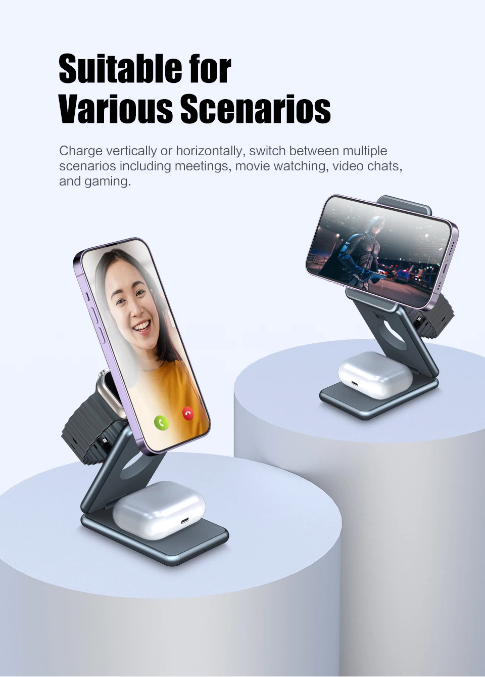 Magnetic 3 in 1 Foldable Wireless Charger Stand For iPhone 14 13 12 Pro Max Apple Samsung Watch 8 7 6 5 4 Fast Charging Station