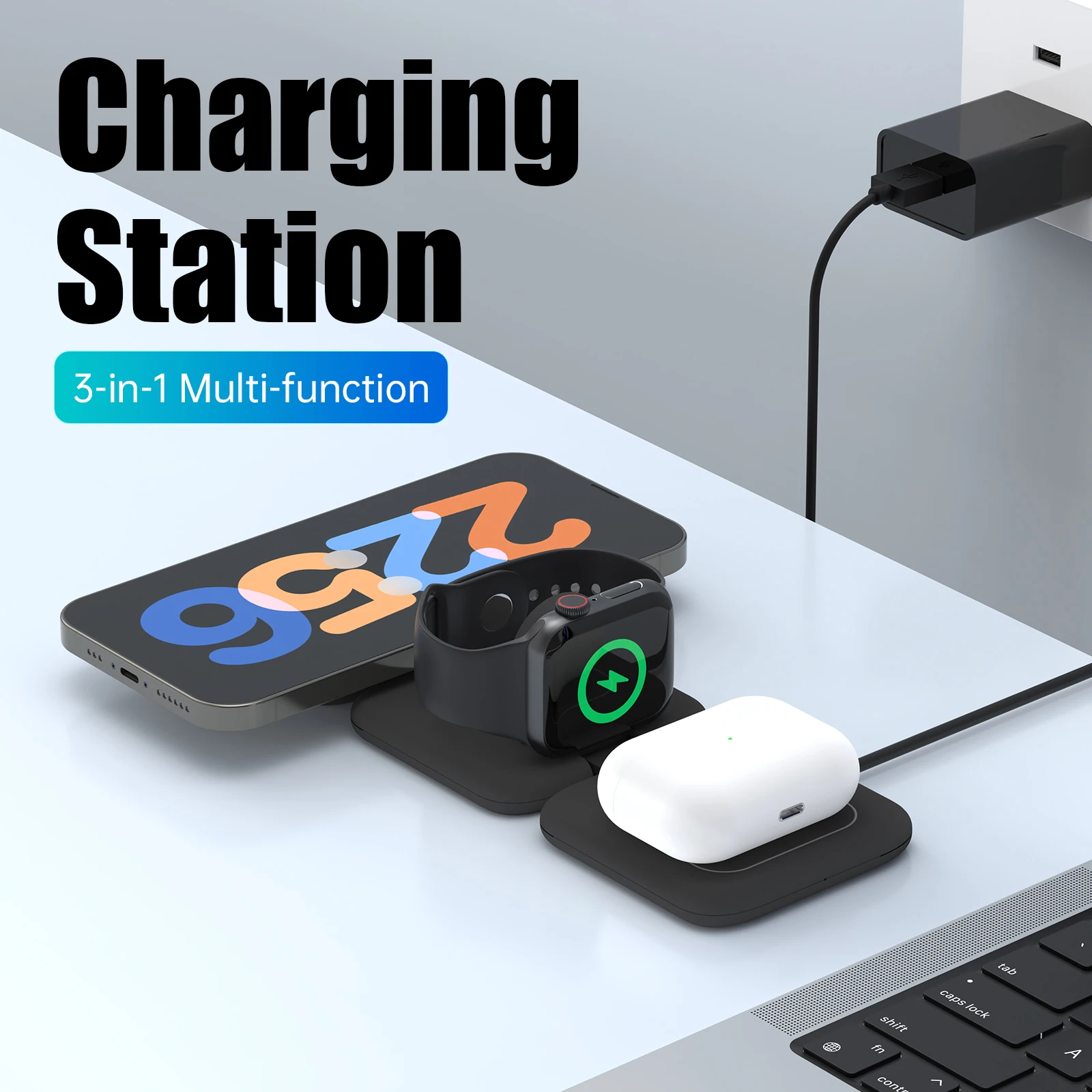 2024 New Upgrade Foldable Magnetic for iPhone 15 14 Wireless Charger Station for Apple Watch S9 Fast Charging Stand Dock Holder