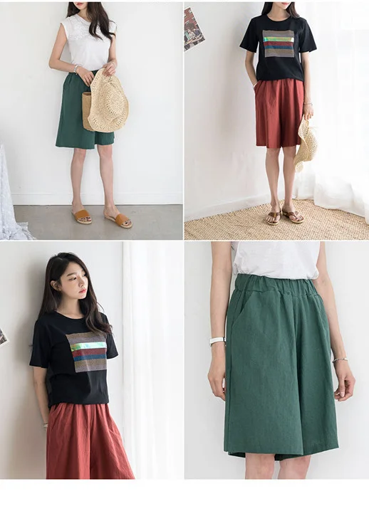 Women's Clothing Summer 2023 Cotton and Linen Casual Shorts Plus Large Size Elastic Waist Five-point Wide-leg Pants