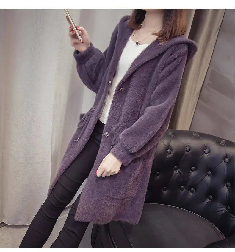Description Picture 5 of itemVmewsher New Elegant Faux Waterproof Mink Coat Long Hooded Jacket Adjusted Waist Soft Overcoat Lady Elegant Puffy Plush Outwear