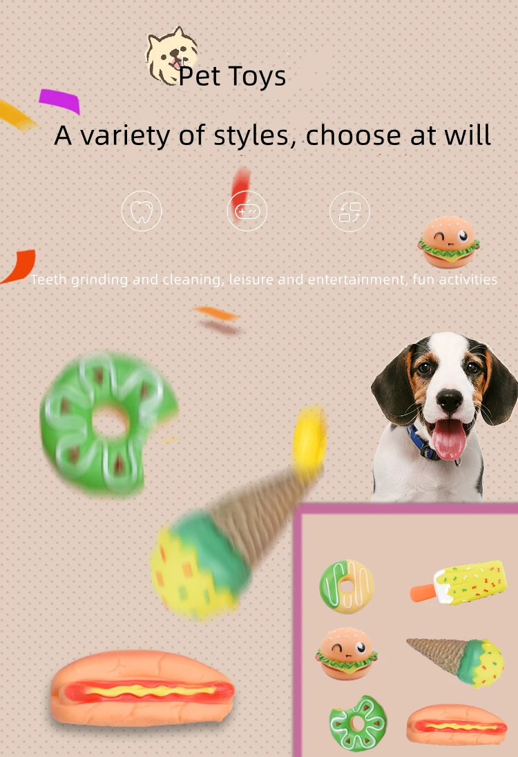 Description Picture 2 of itemRubber Donuts Dog Squeaky Toy Ice Cream Shape Interactive Toys Bite-Resistant For Small Dog Molar Clean Teeth Puppy Chew Toy