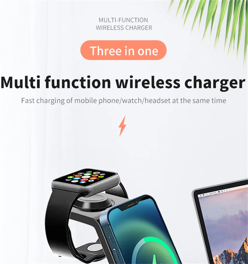 Description Picture 3 of item15W Wireless Charger Stand For iPhone 14 13 12 11 8 Apple Watch 3 in 1 Fast Charging Docking Station for Airpods Pro iWatch 8 7