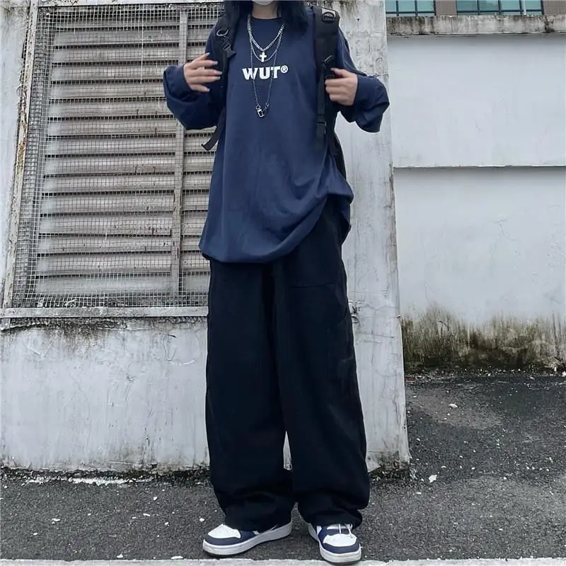 Description Picture 5 of itemWomen Vintage Cargo Pants Y2K Streetwear Loose Joggers Trousers Hip-Hop Wide Leg Pants Female Casual Drawstring Baggy Pants 2023