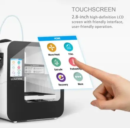 LONGER Cube 2 Mini Desktop 3D Printer Fully Assembled with 2.8 Inch LCD Touchscreen 120*140*105mm Detachable Nozzle Resume Print