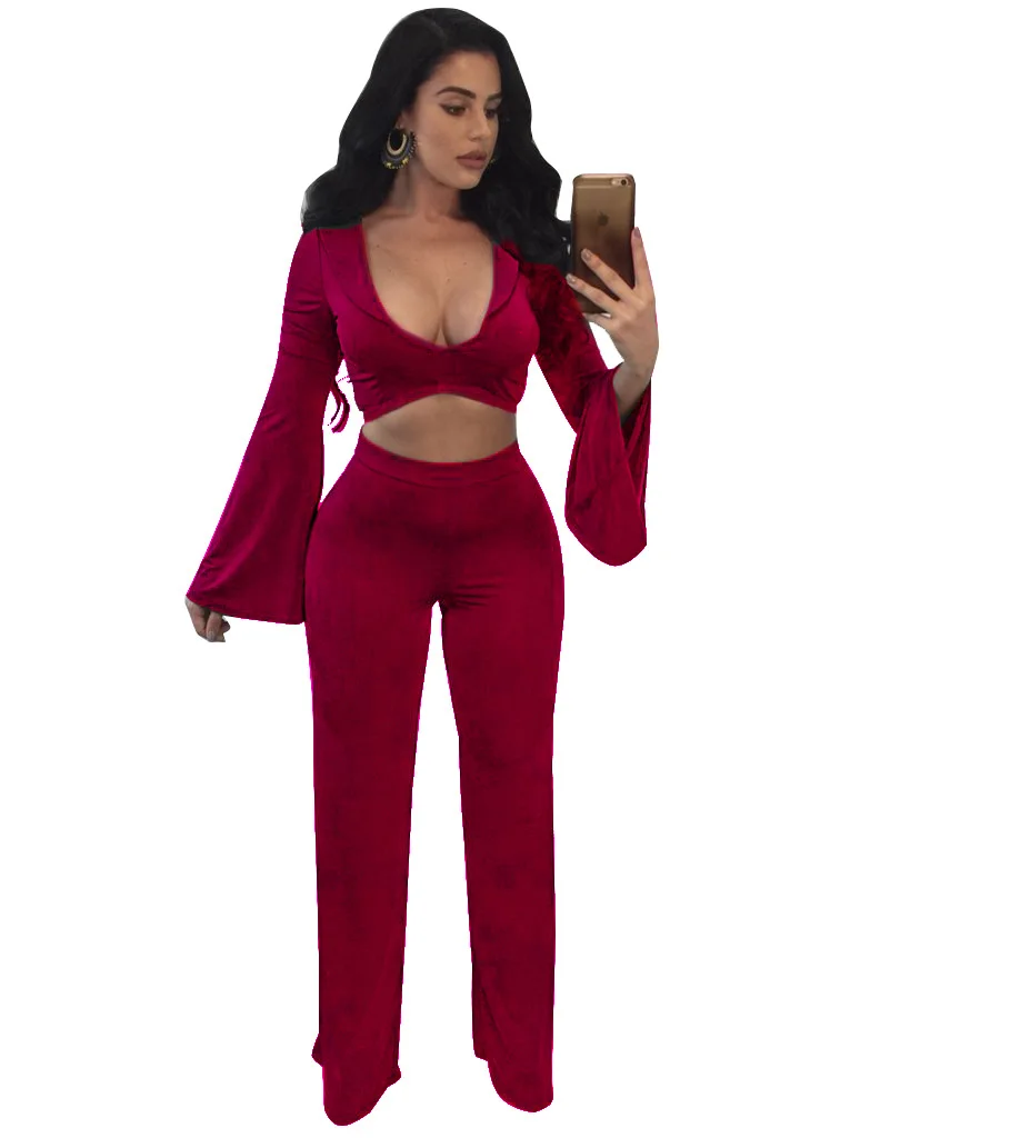 Description Picture 6 of item2019 Spring two piece set Women tracksuit Plus size Sexy Solid color Crop Top Tight cropped tops Long Pant