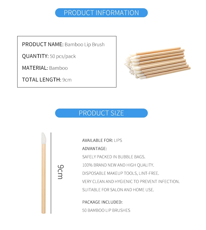 Description Picture 6 of item50 pcs/pack Disposable Bamboo Lip Brush Lashes Micro Brushes Applicator tool for Eyelash Extension women Makeup Tools