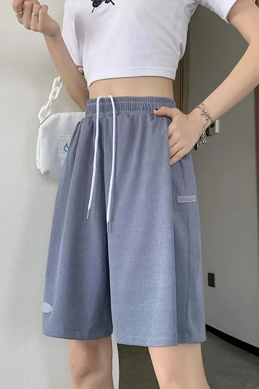 SAYTHEN Women's Summer Thin Loose High Waist Ice Silk Sports Shorts 2023 New Straight Slender Casual Wide Leg Capris Pants