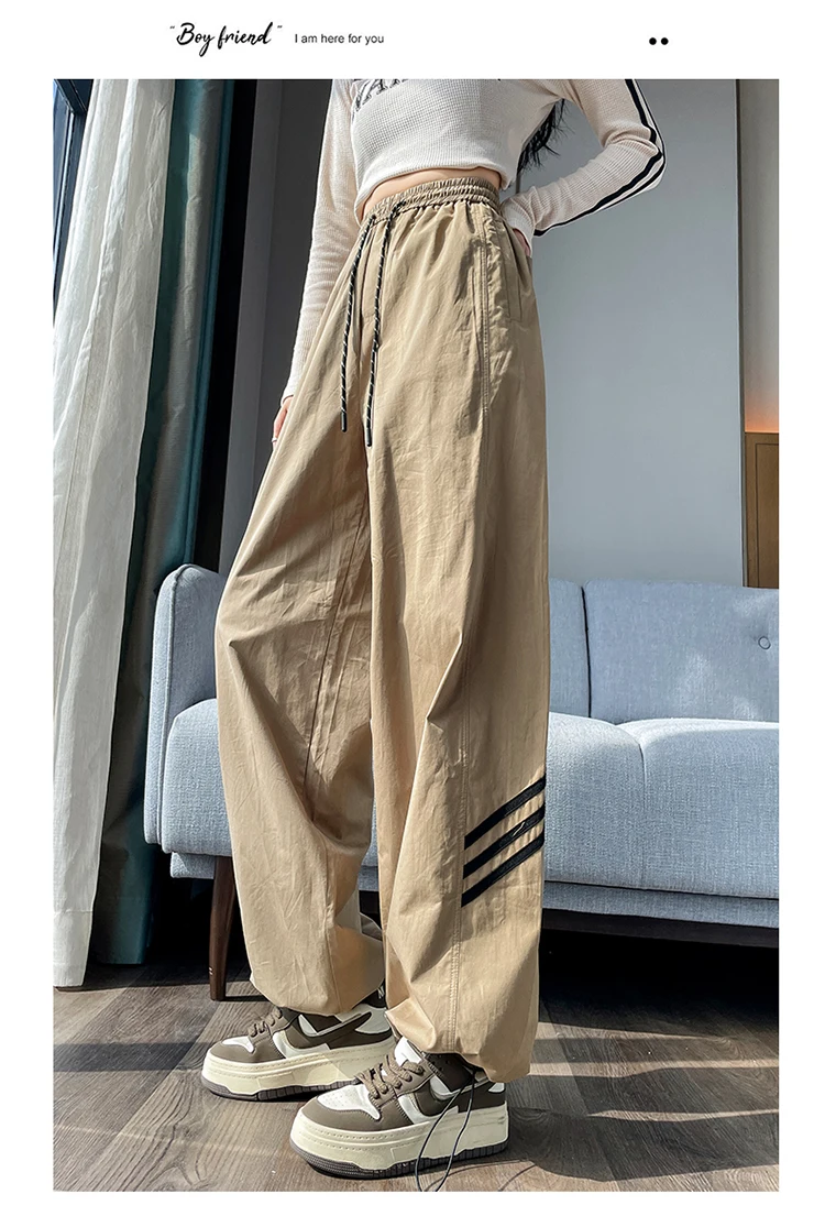 Description Picture 5 of itemJielur Pure Color Sport Female Cargo Pants Drawstring Autumn New High Waist Fashion Casual Women's Pants Pockets Chic Streetwear