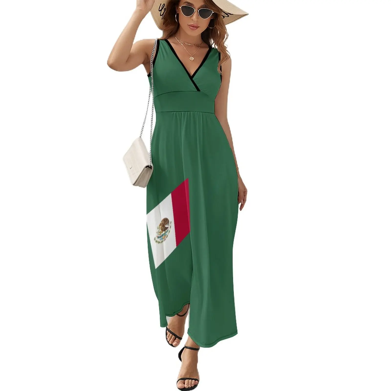 Description Picture 2 of itemMexico Flag Dress Sexy Maxi Dress V Neck Custom Bohemia Long Dresses Street Style Oversized Vestidos