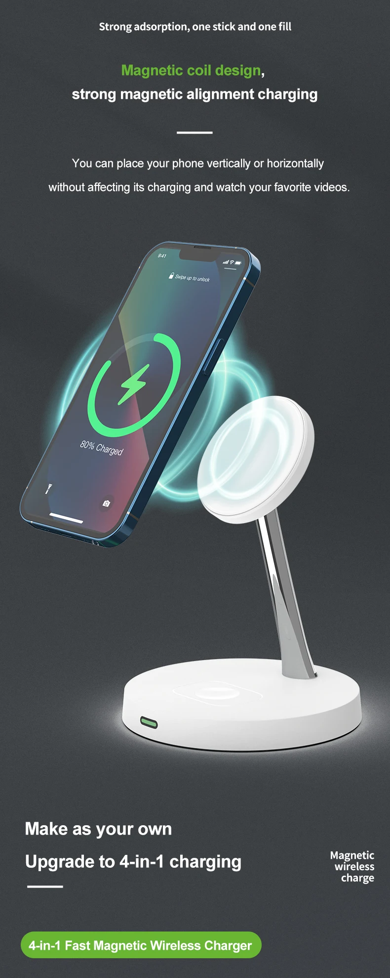 Description Picture 6 of item2 IN 1 Wireless Charger Stand For iPhone 14 13 12 Pro Max Phone Wireless For iPhone 13 12 mini 15W Fast Charging Dock Station