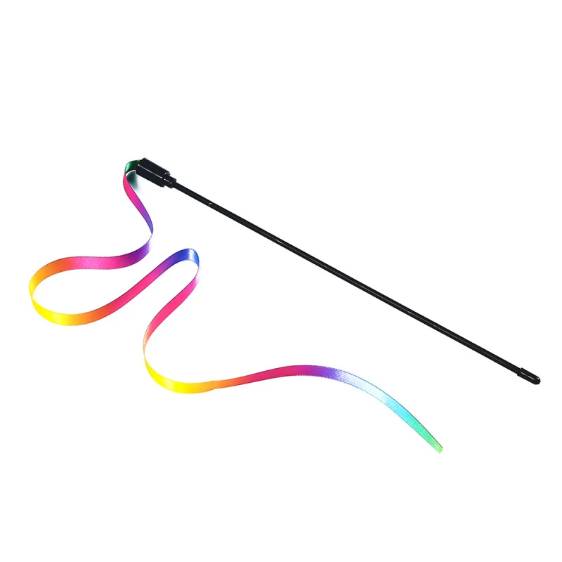 1Pc Funny Rainbow Cat Teaser Stick Toys Double-sided Rainbow Ribbon Funny Cat Stick Plastic Cat Interactive Toys Pet Supplies