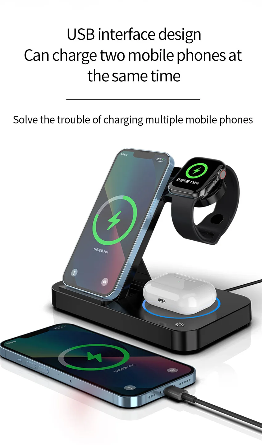 Description Picture 6 of item4 in 1 Wireless Charger Stand For IPhone 14 13 12 11 X 8 Apple Samsung Watch Airpods Pro IWatch 8 7 Fast Charging Dock Station