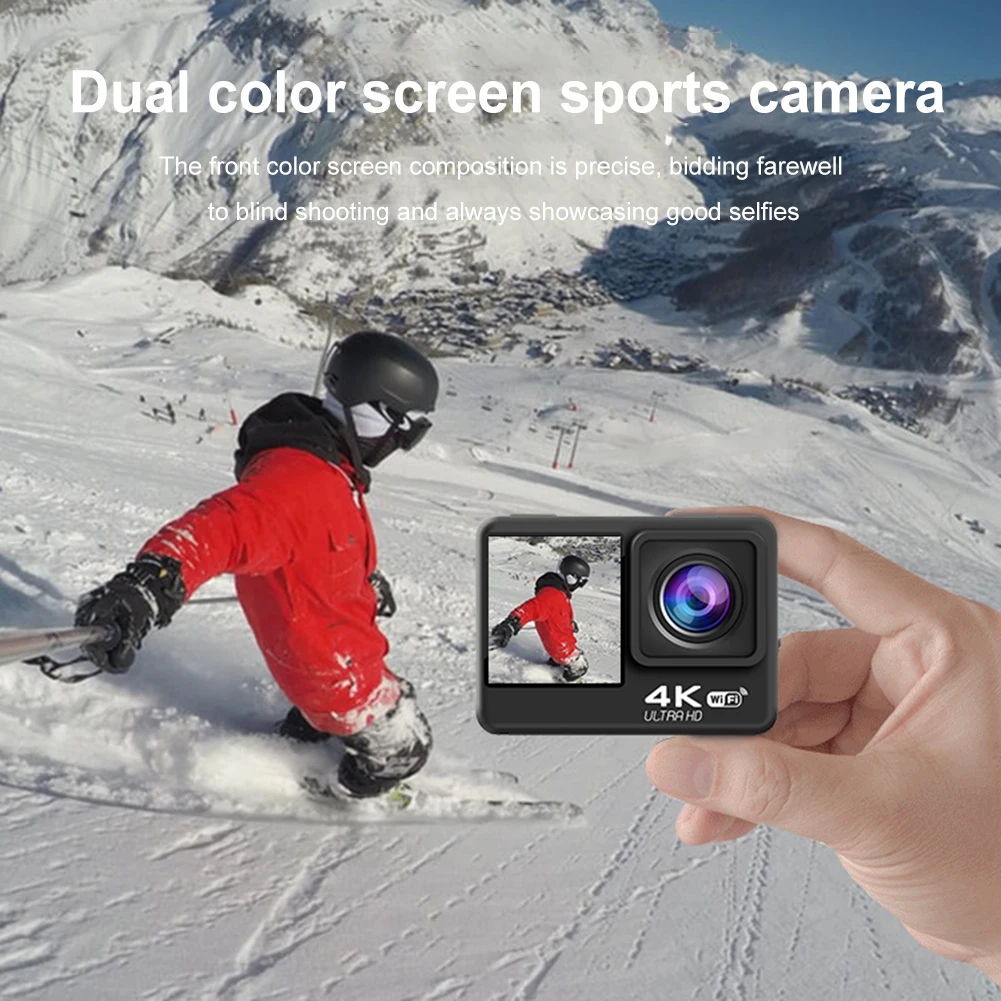 WIFI Motion Camera Waterproof 4K 60FPS Digital Video Camera EIS 16MP Dual IPS Screen for Diving Motorcycle Rides