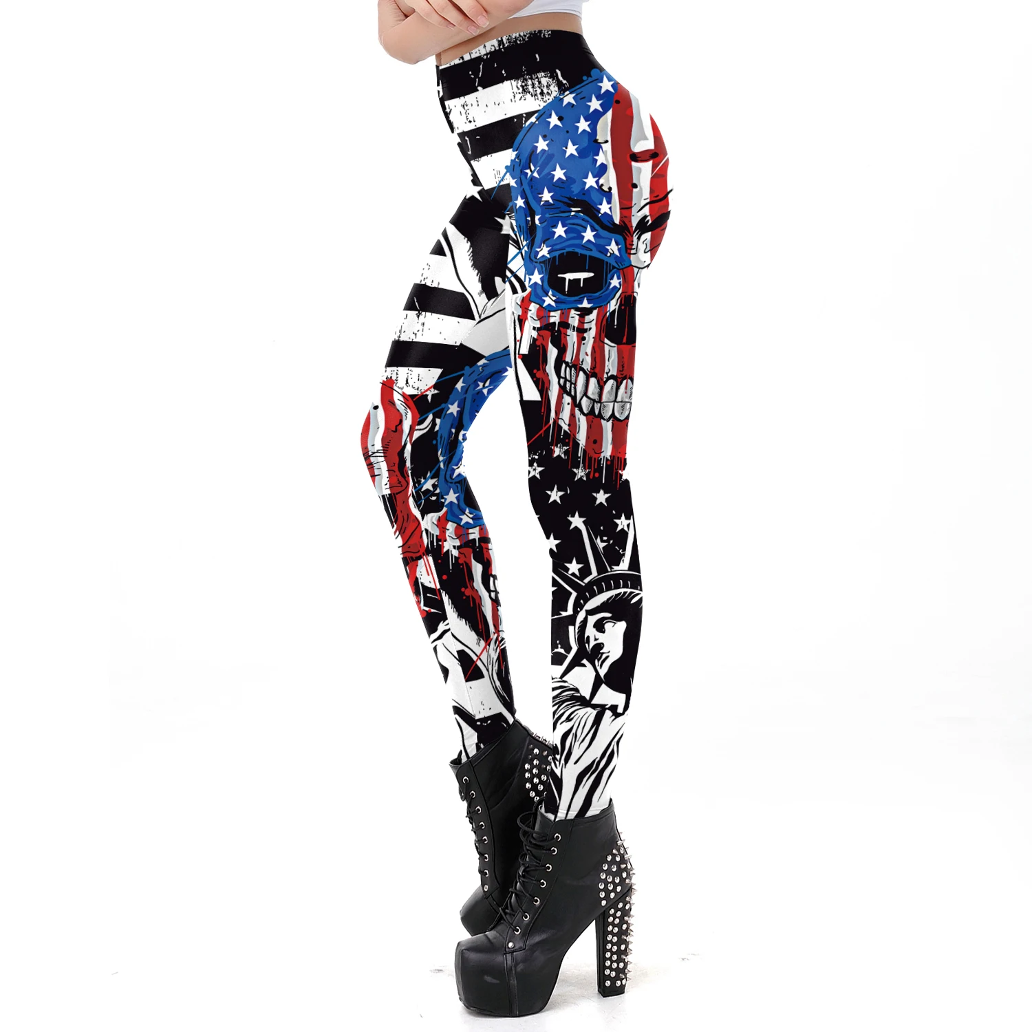 Description Picture 3 of item[You're My Secret] New Trend Women Legging High Waist Tights Sexy Pants Fitness Legins American Flag Skull 3D Print Legging