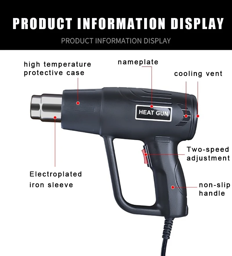 Description Picture 6 of item2000W LCD/NO LCD Electric Hot Air Gun Power Tool Heat Gun Variable Temperature Hair Dryer Soldering Wrap Blower Heater DIY Tool