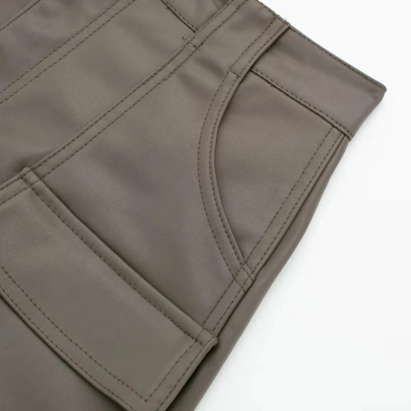 Description Picture 6 of itemAutumn New Women Faux Leather Casual Shorts Skirts Female High Waist Patch Pocket Loose Street Clothing LUJIA ALAN P5251