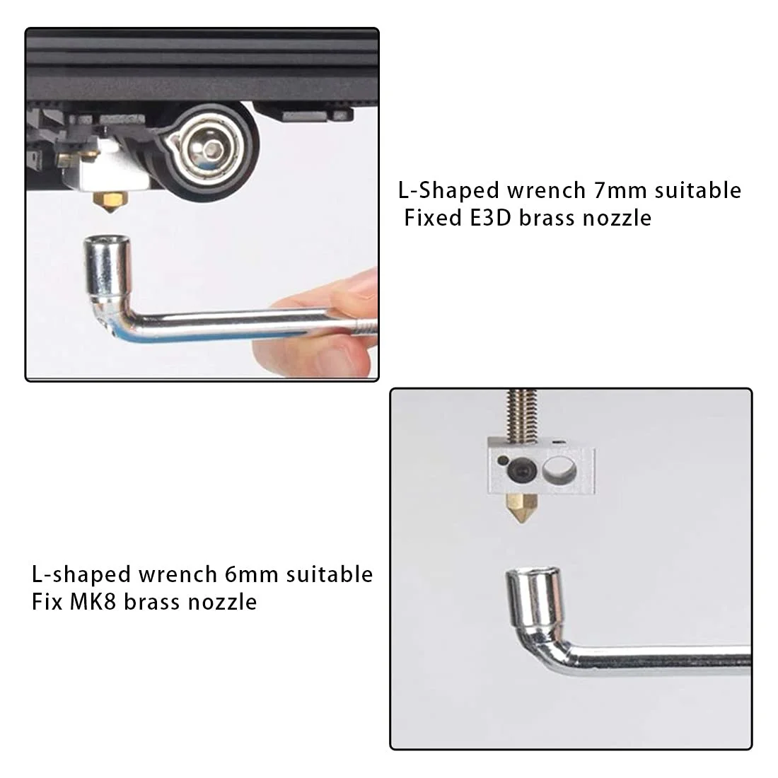 3PCS 6mm 7mm L-Shaped Hexagonal Wrench Tool for Fixed Mk8 Ender 3 E3D Brass Nozzle & Copper Wire Toothbrush For 3D Printer