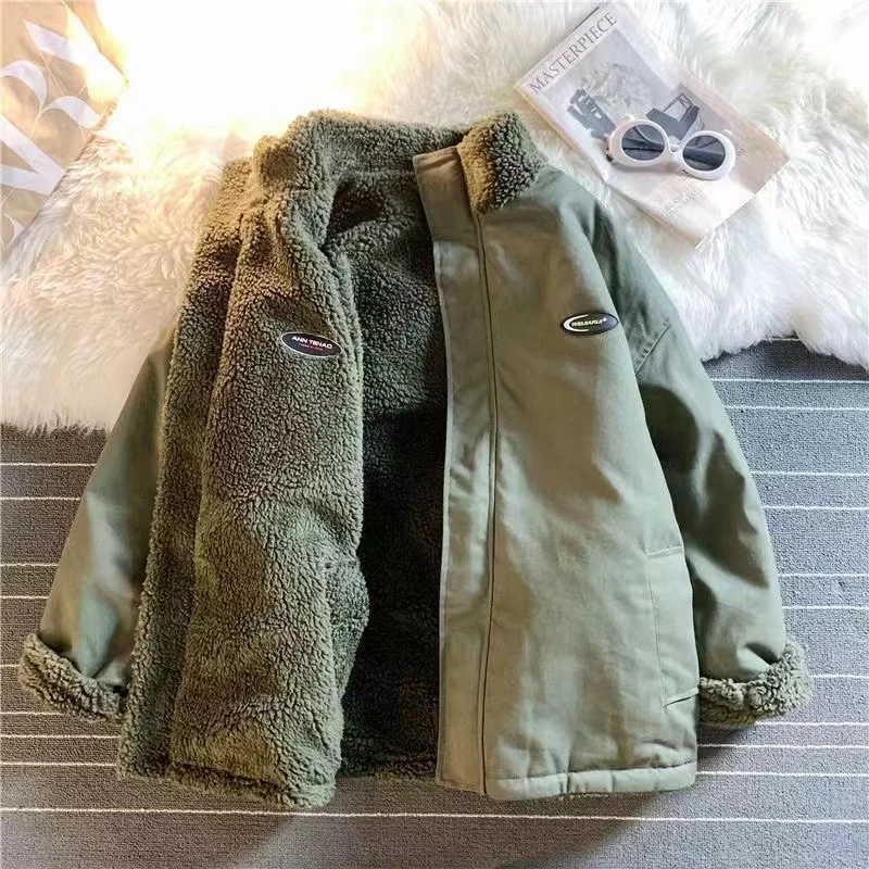 Description Picture 2 of item2023 Autumnand New Love Lamb Wool Cotton-padded Jacket Double Collar Coat Couple Y2k High Street Retro Cute Loose Coat Warm Coat