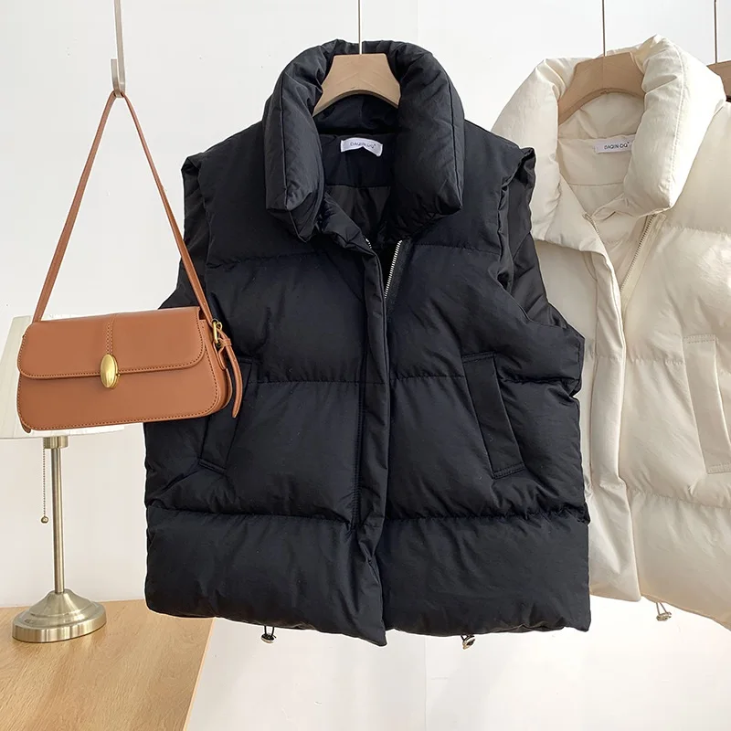 Description Picture 6 of itemAutumn Winter Warm Solid color Cotton vest Women's vest Standing collar Sleeveless Cotton padded Outerwear Women's coat