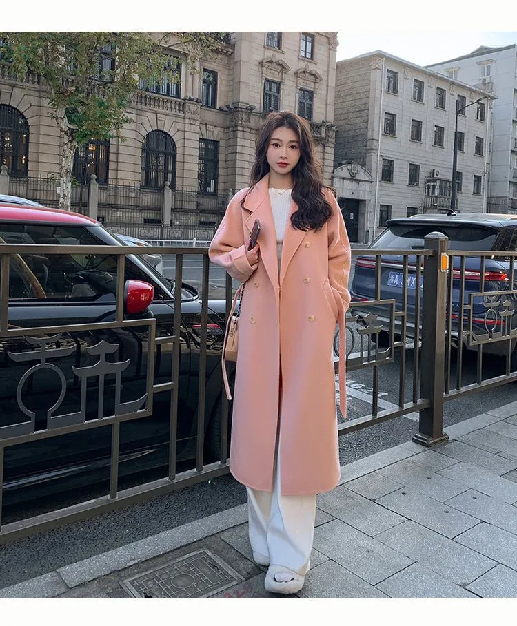 Description Picture 5 of itemKorean Fashion Women Casual Loose Woolen Coat Elegant and Chic Solid Outerwear Long Overcoat with Belted Female Warm Cloak