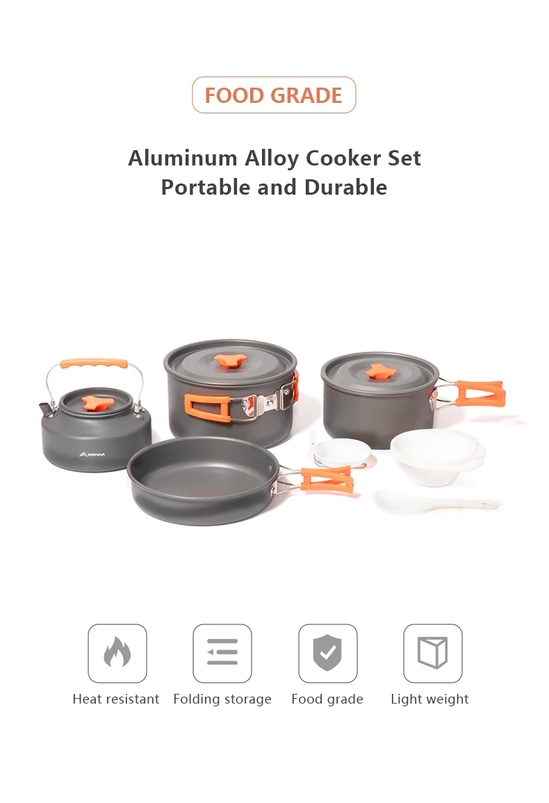 Description Picture 3 of itemBSWolf Outdoor Aluminum Alloy Camping Cookware Utensils Water Kettle Pan Pot Cooking Set for Travelling Hiking Picnic BBQ