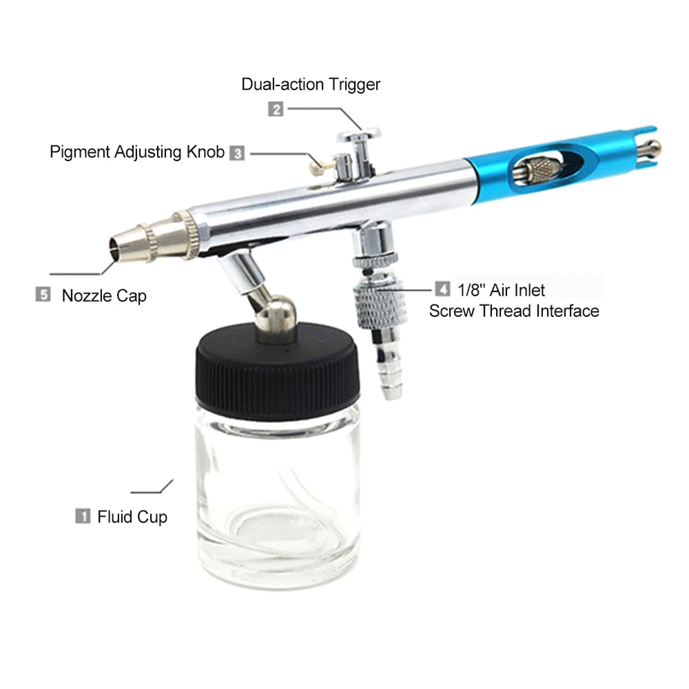 0.35mm Siphon Feed Dual-action Airbrush Kit Set Spray Gun with 5cc & 22cc Fluid Cup for Art Craft Painting Nail Art Tattoo Cake
