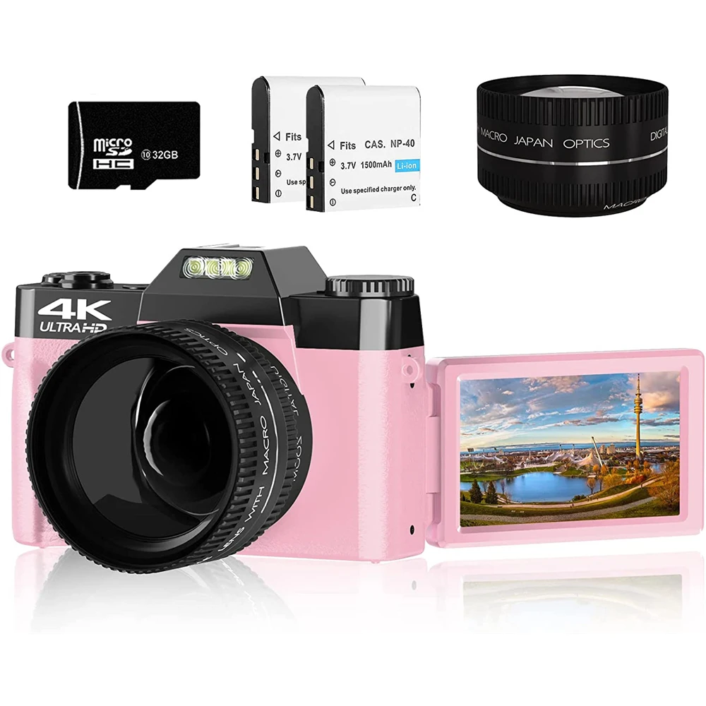 Pink Color Female Camera Digital Camera Flip Screen 4K Vlog Selfie Camcorder Youtube Livestream WIFI Webcam Macro Photography