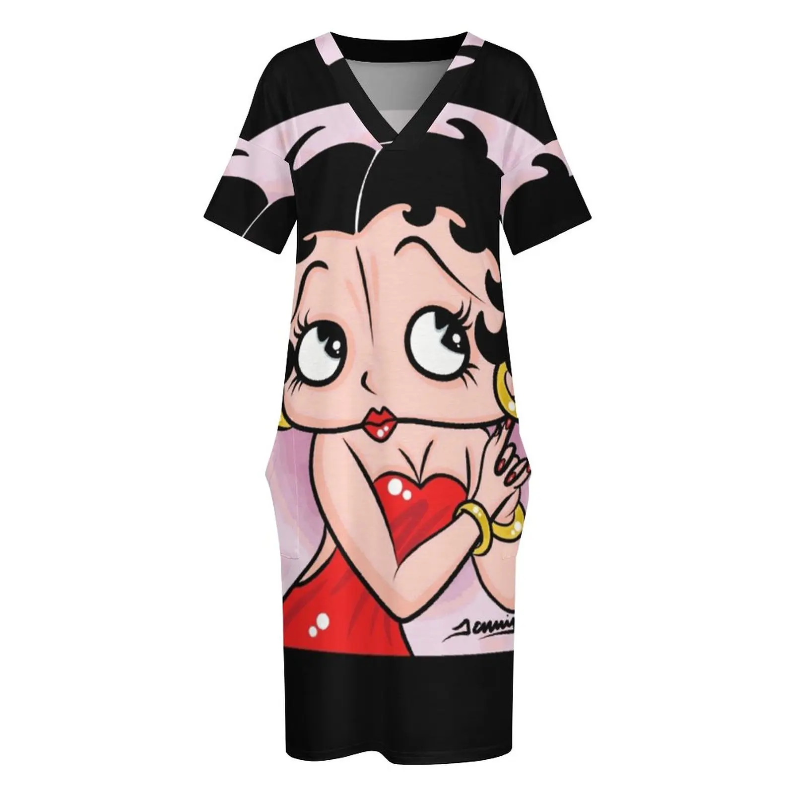 Description Picture 4 of itemBoop By Art In The Garage Loose Pocket Dress Print Short Sleeve Dresses V-Neck Dress 5Xl Boop Boop Boop Girl Fanart Girl Dorm