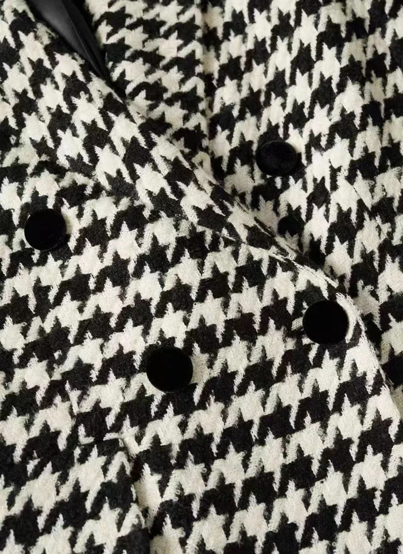 Description Picture 3 of itemHoundstooth Coat Women Vintage Faux Wool Overcoat Female Autumn Winter Thick Warm Jacket Ladies Korean Fashion Long Blend Coats