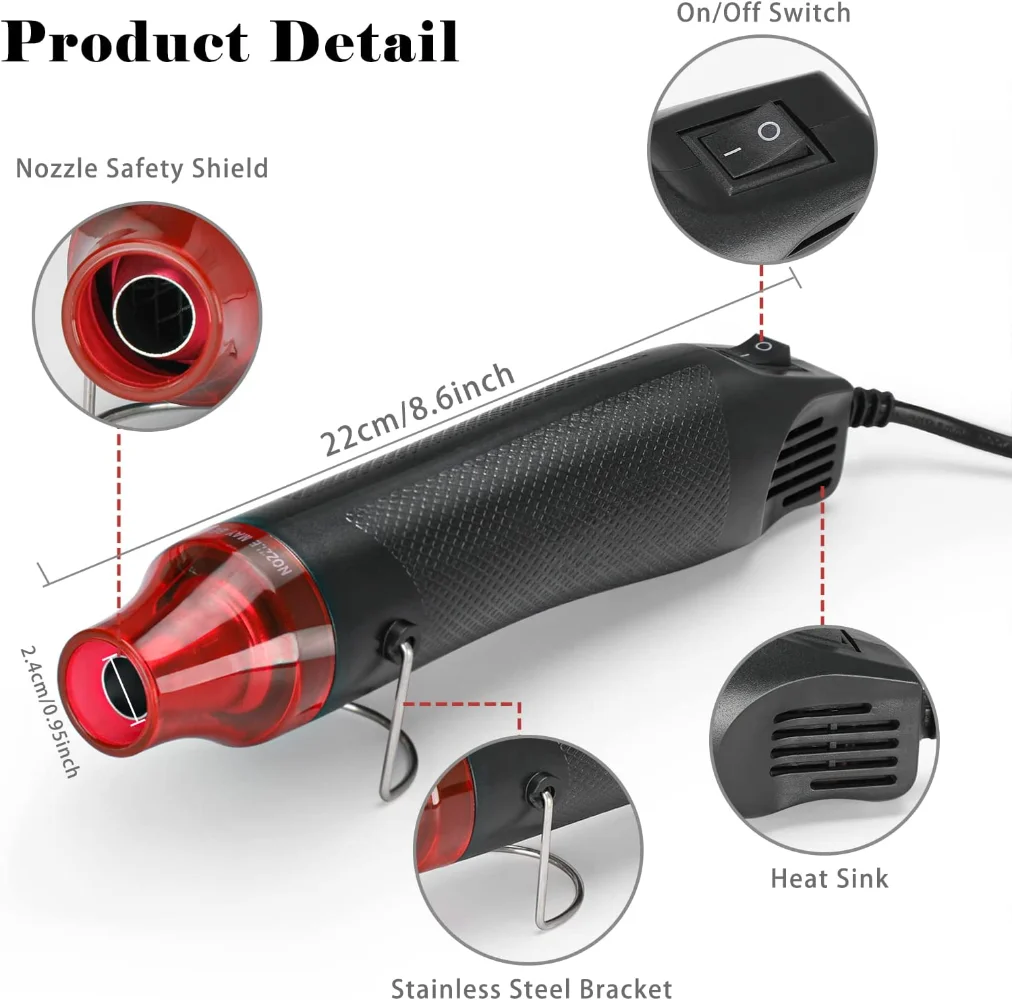 Description Picture 5 of itemHot Air Gun 300W Electric Heat Blower Tool Kit for DIY Shrink Tubing Soldering Wrap Plastic Rubber Stamp with heat shrik tube