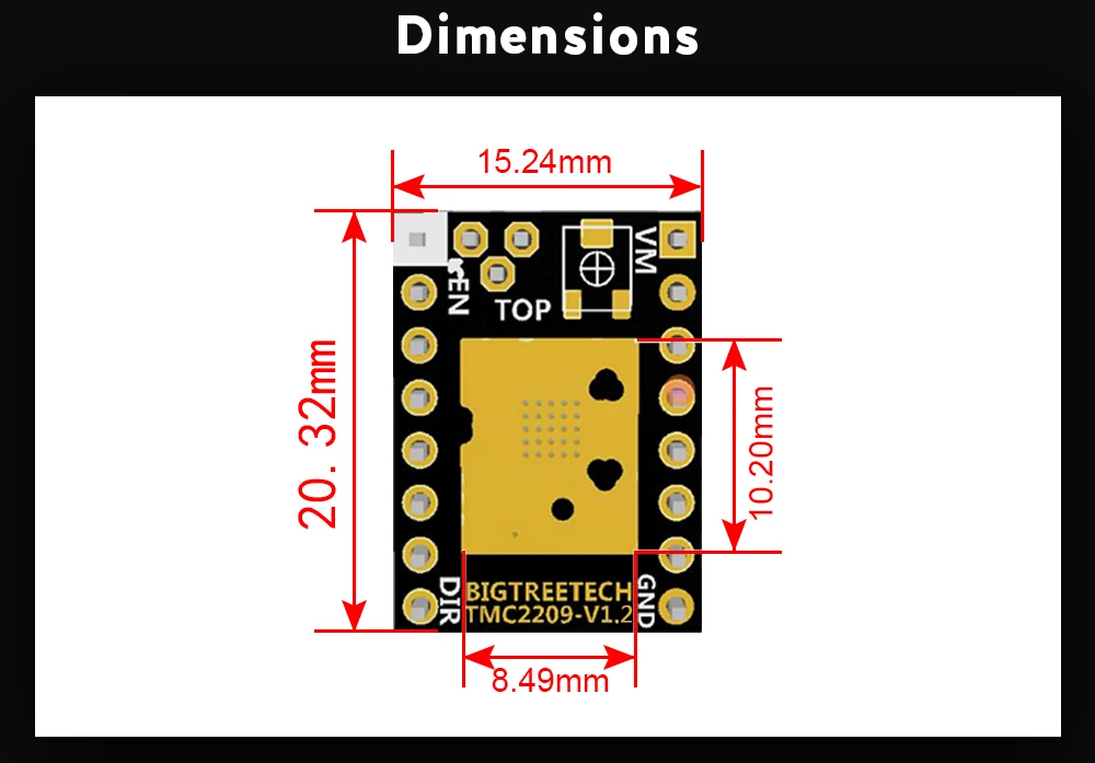Description Picture 5 of itemBIGTREETECH TMC2209 V1.3 Stepper Motor Driver UART VS TMC2208 TMC2130 3D Printer Parts For Octopus V1.1 SKR 2 Board Ender 3 V2