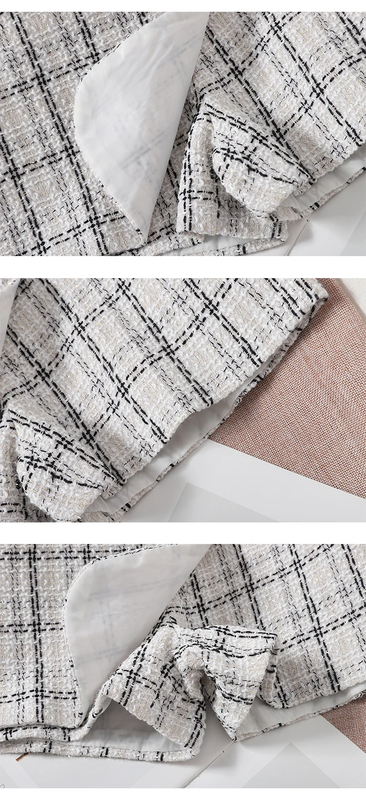 Description Picture 4 of itemITOOLIN Women Irregular Tweed Shorts Spring Plaid Buttons Shorts A-line Wide Leg Skirts For Women High Waist Skirts 2022