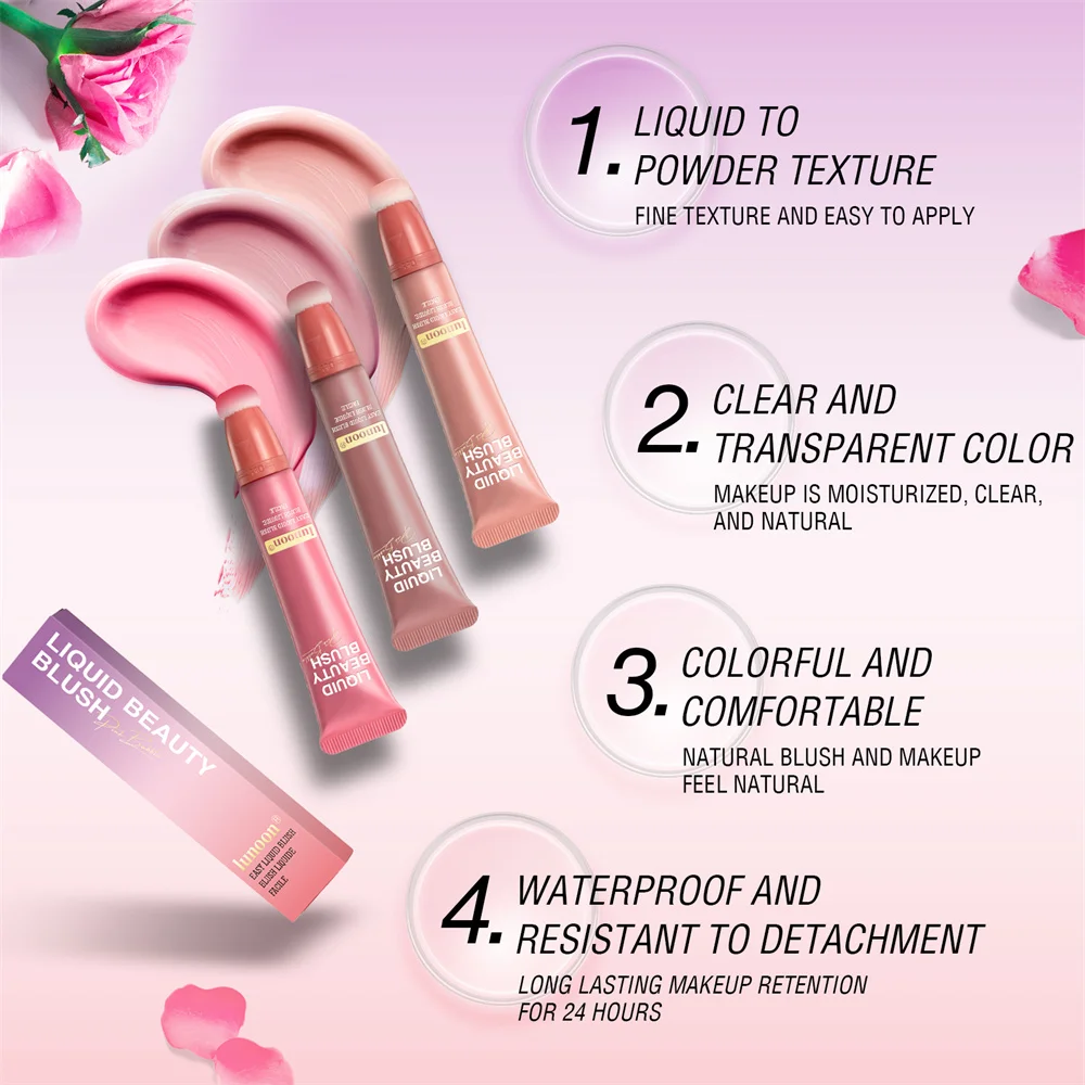 Description Picture 4 of itemVelvet Matte Liquid Blusher Natural Durable Tint Peach Face Rouge Cream Cheek Blush Stick Delicate Smooth Lasting Colored Makeup