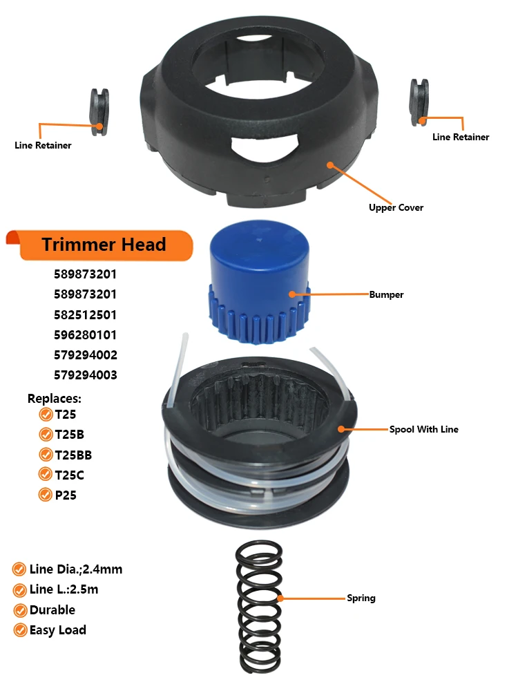 Description Picture 2 of itemT25B T25BB Trimmer Head For Husqvarna 115iL 136LiC 136LiL 315iC 336LiC 520iLX 520iRX 536L 536LIRXIC 536LIL 536LILX 536LIR