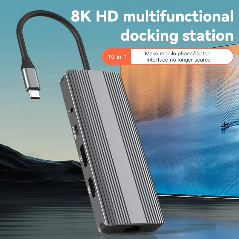 8K USB C Laptop Docking Station 10in1 MST USB 3.0 RJ45 PD DP HDMI 4K 120Hz 2K 144Hz Hub for Macbook HP Iconic Brand Surface Iconic Brand